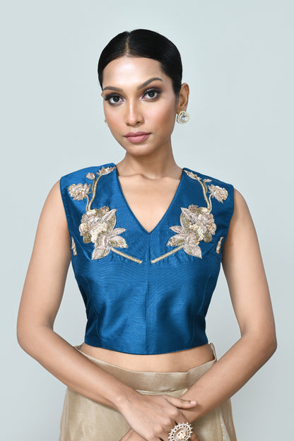 Designer Wear Beige Drape Saree Set