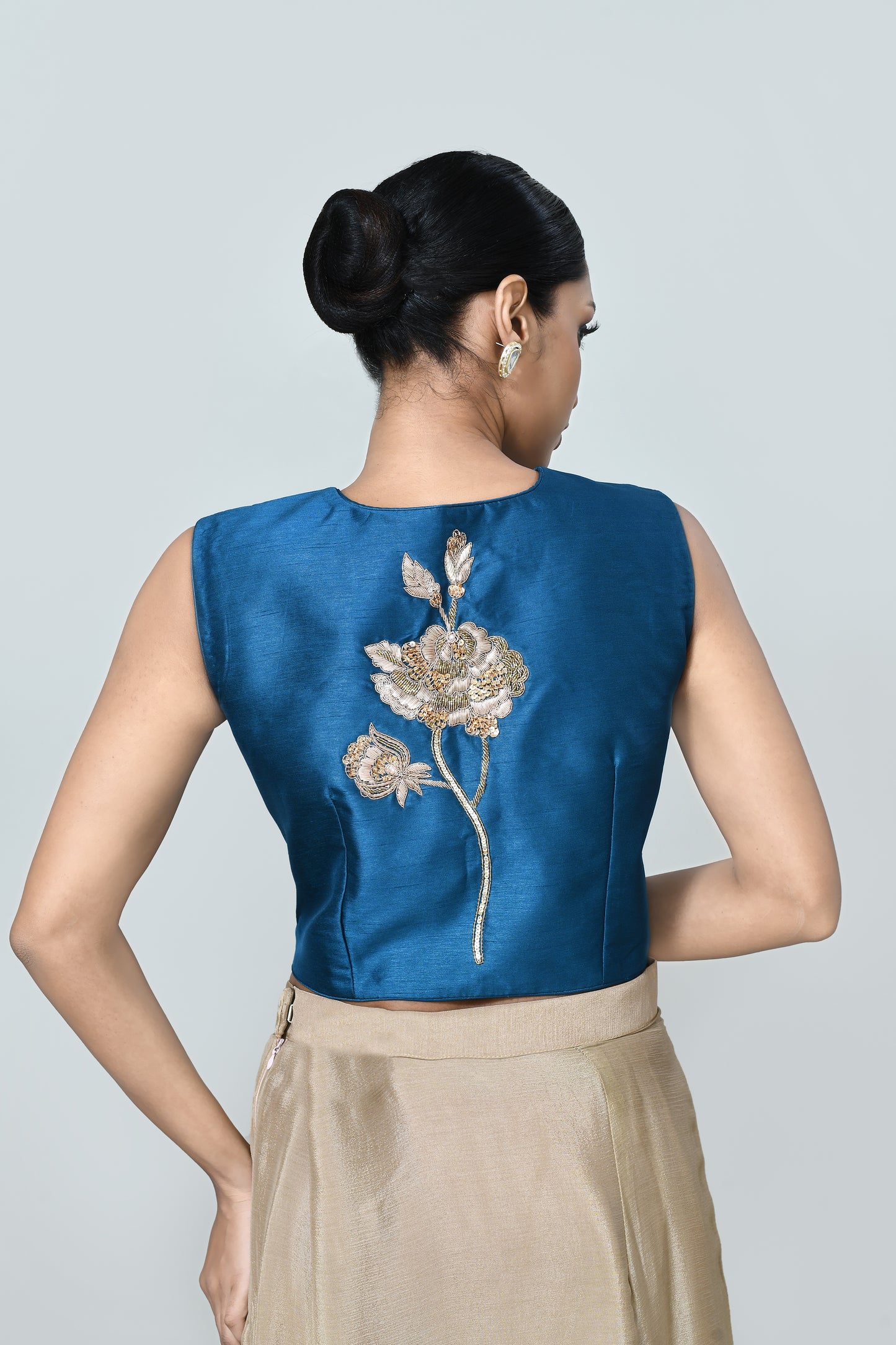 Designer Wear Beige Drape Saree Set