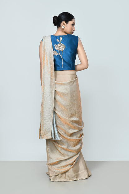 Designer Wear Beige Drape Saree Set