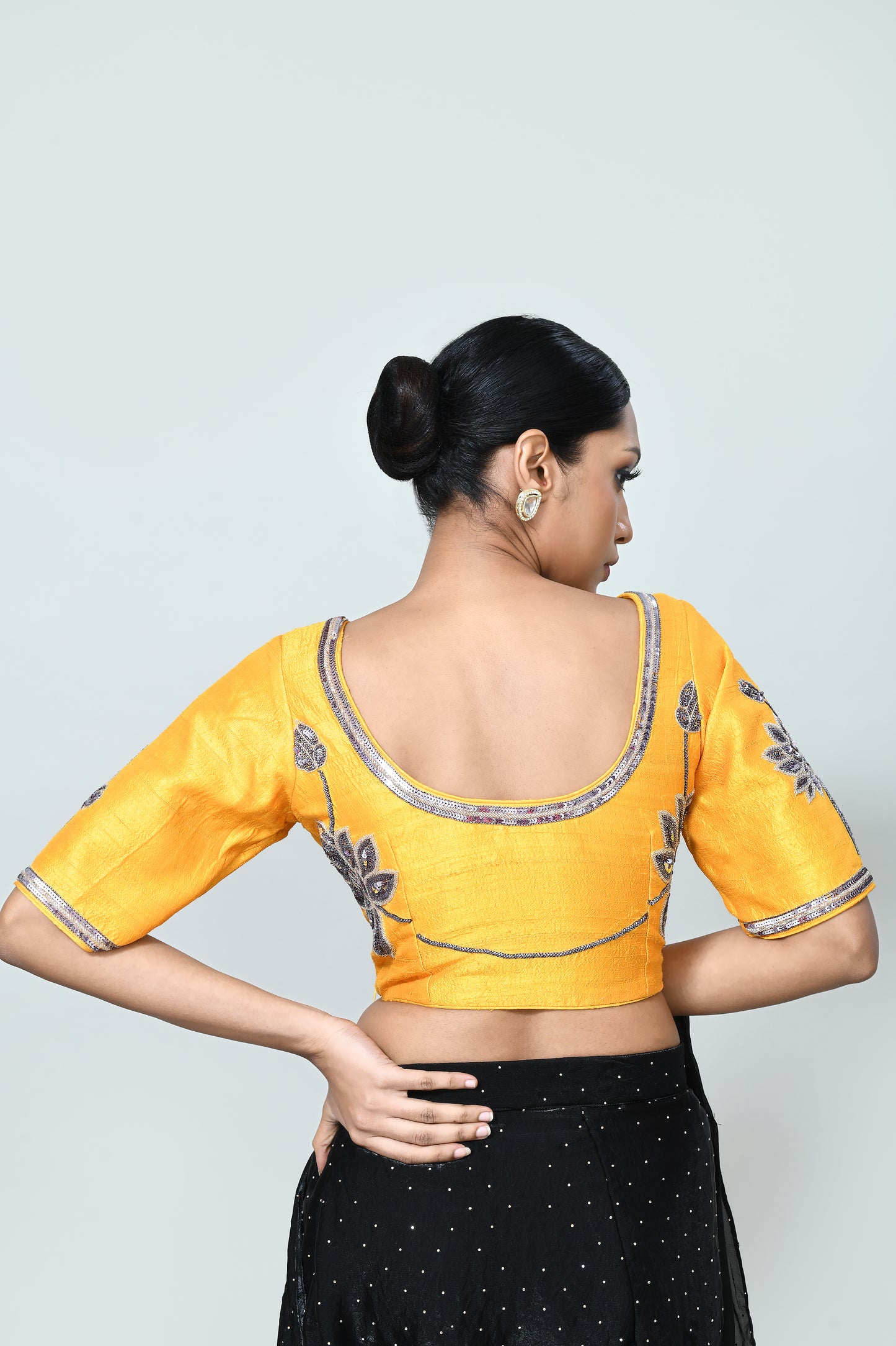 Designer Wear Black Diamond Silk Drape Saree