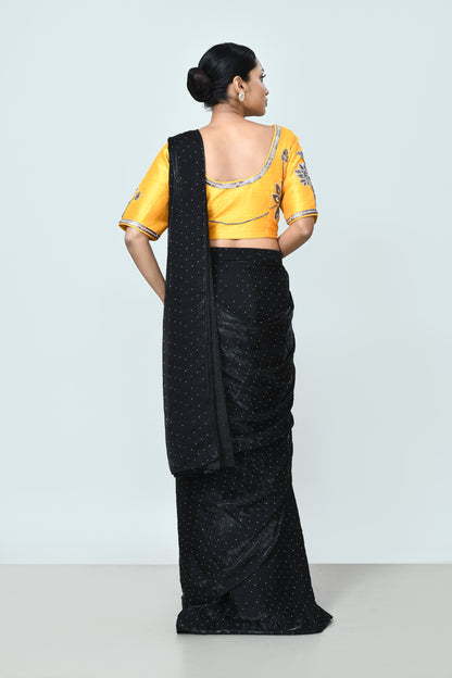 Designer Wear Black Diamond Silk Drape Saree