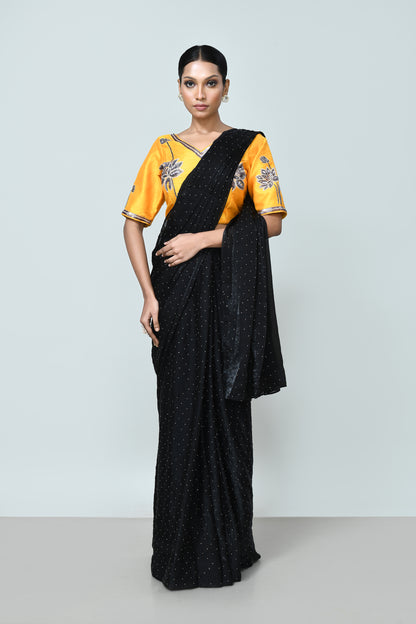 Designer Wear Black Diamond Silk Drape Saree