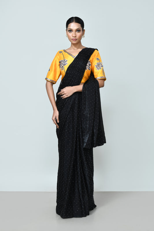 Designer Wear Black Diamond Silk Drape Saree