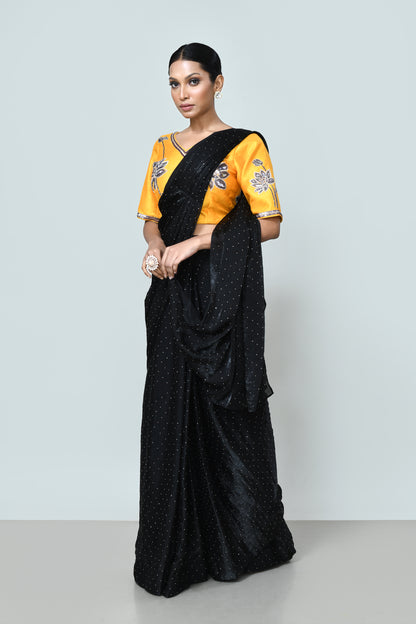 Designer Wear Black Diamond Silk Drape Saree