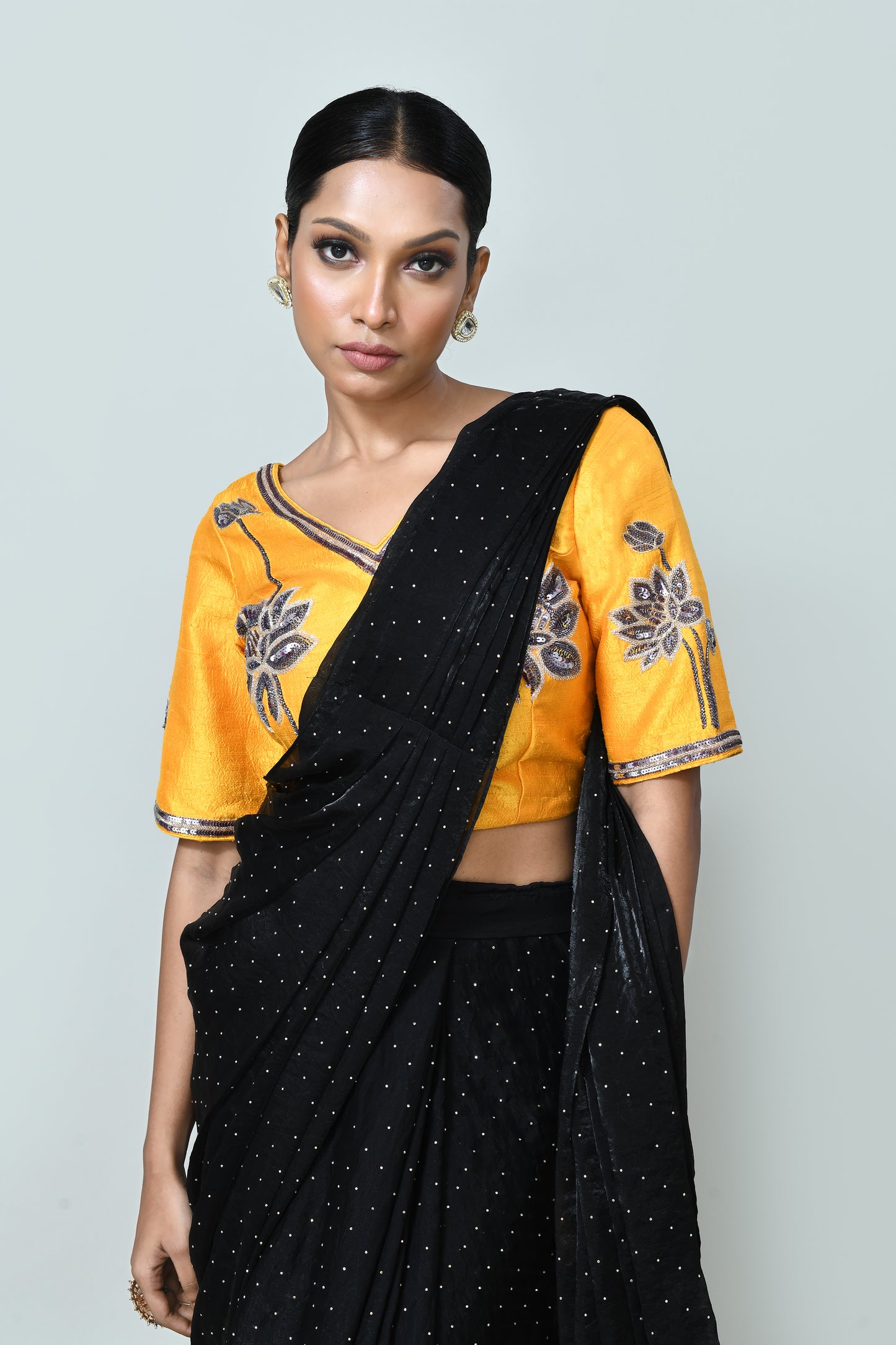 Designer Wear Black Diamond Silk Drape Saree