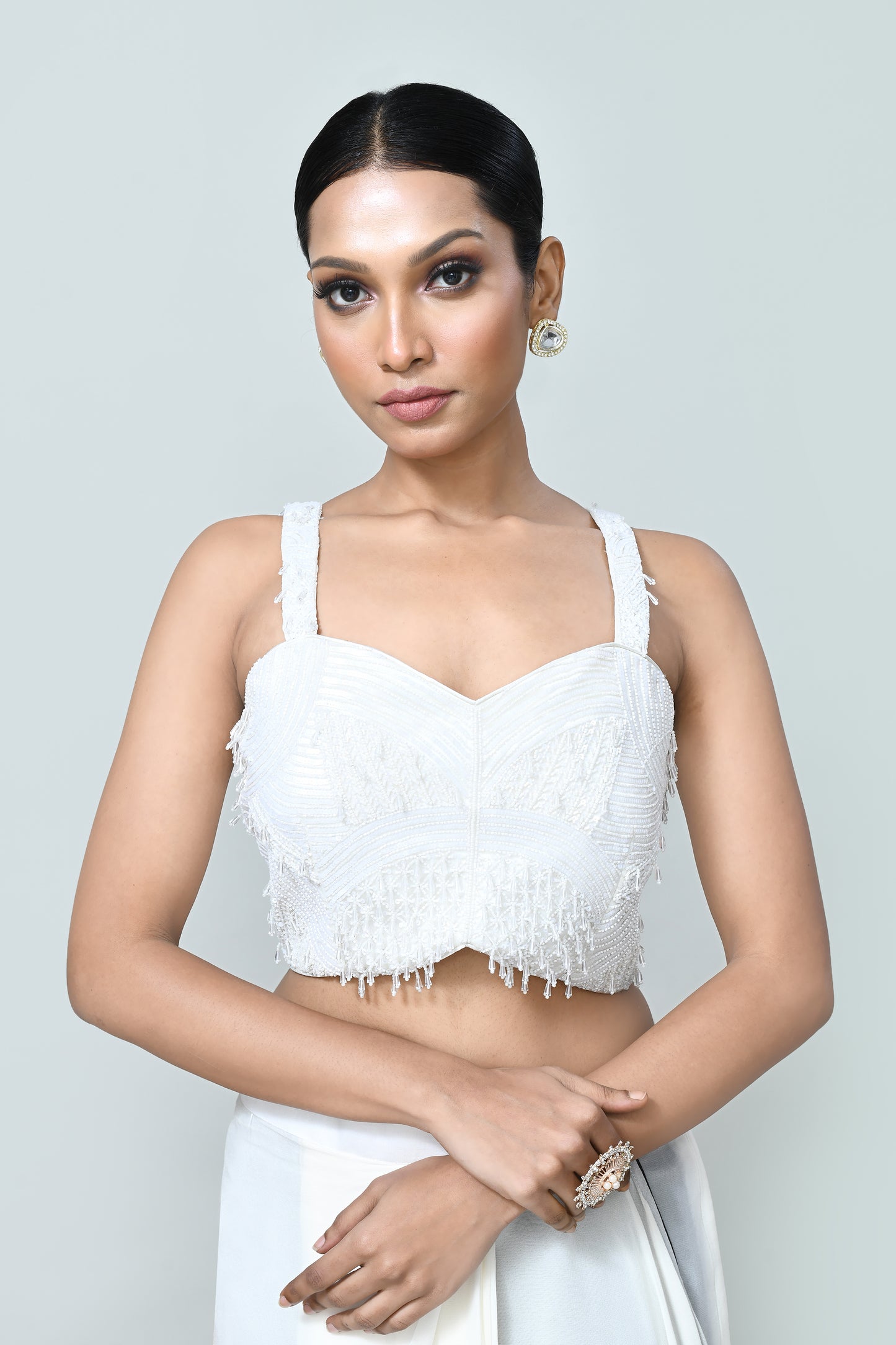 Designer Wear Black & White Georgette Drape Saree