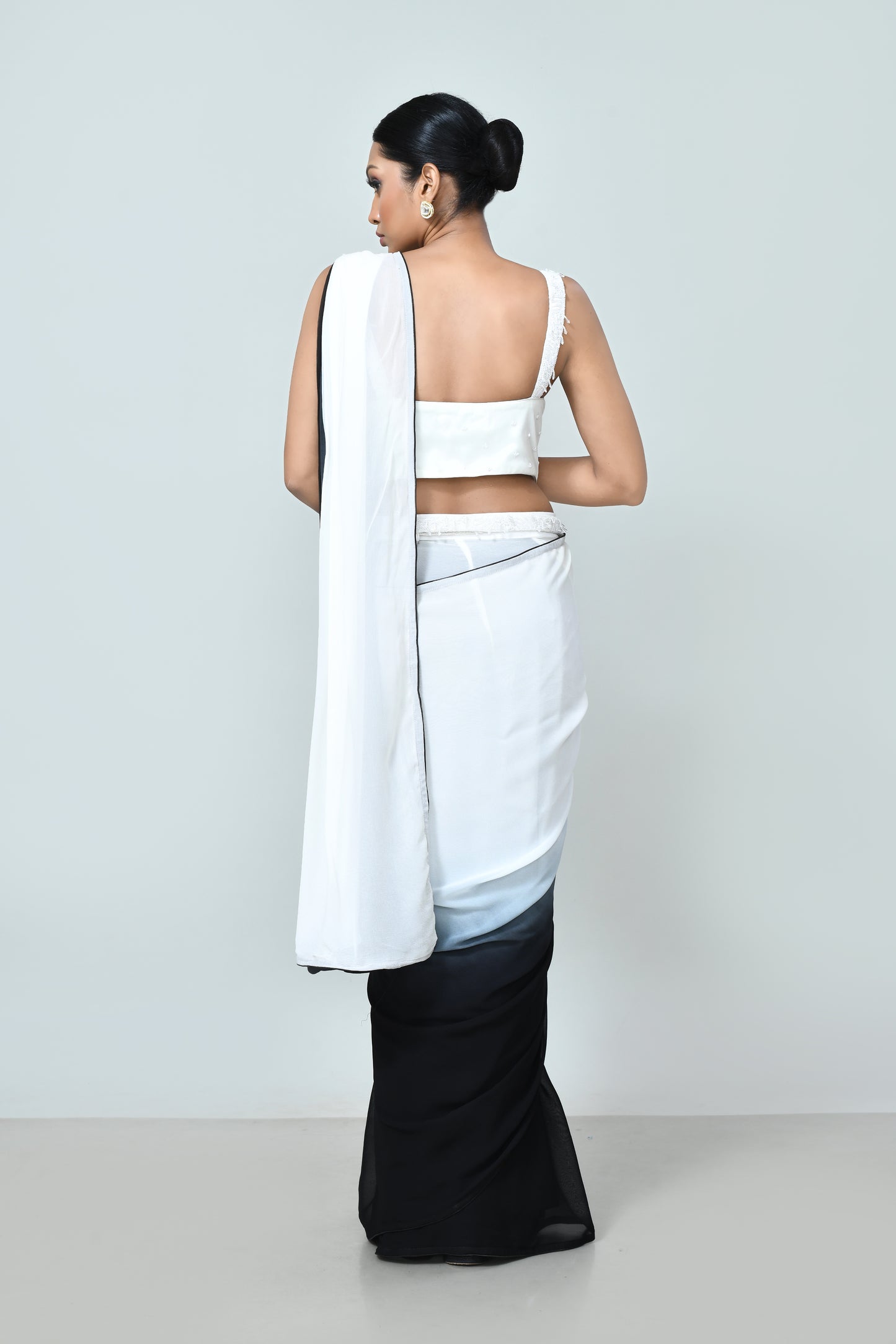 Designer Wear Black & White Georgette Drape Saree