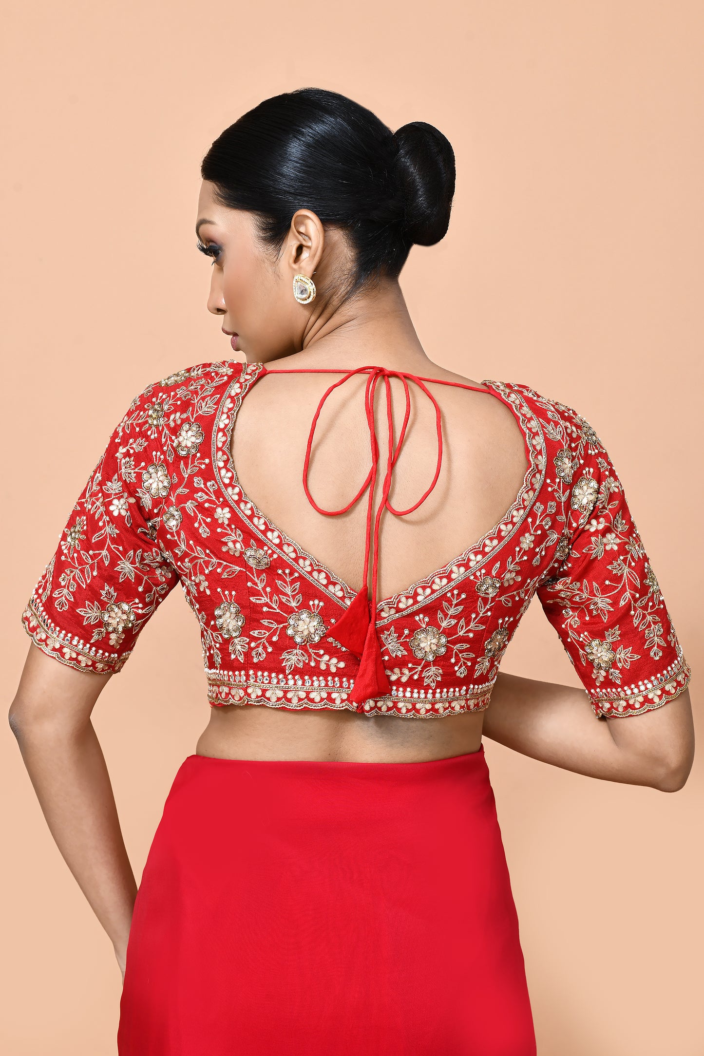 Designer Wear Red Viscose Organza Drape Saree