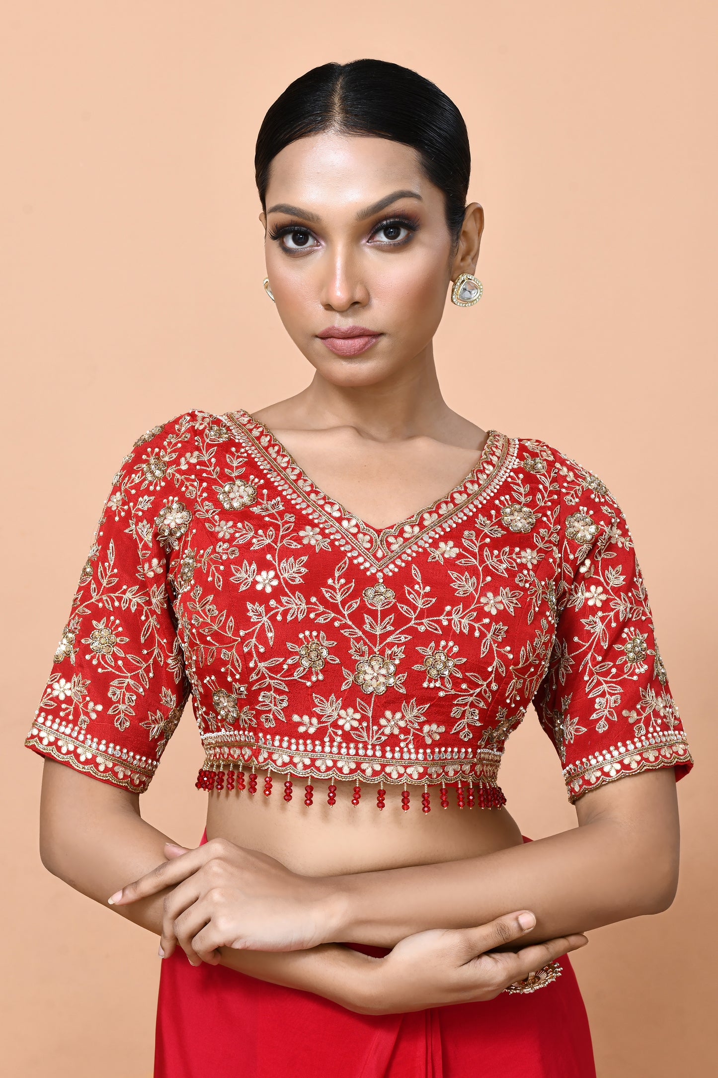 Designer Wear Red Viscose Organza Drape Saree