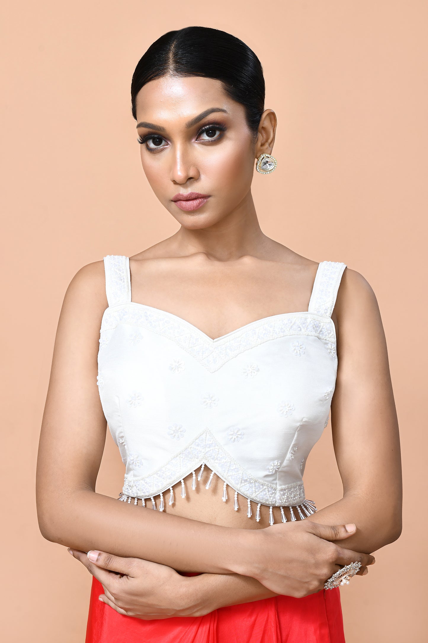 Designer Wear Red Drape Saree