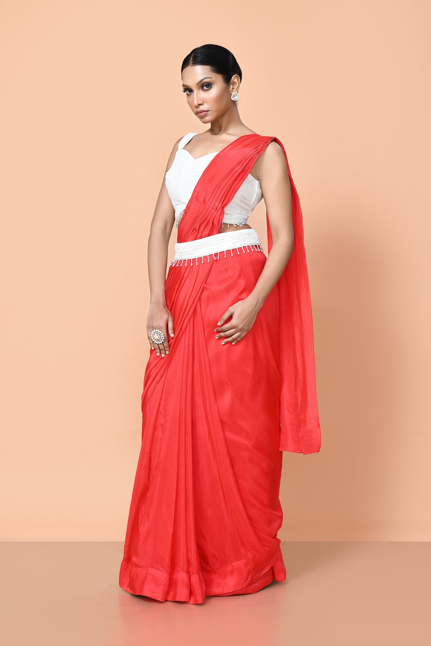 Designer Wear Red Drape Saree
