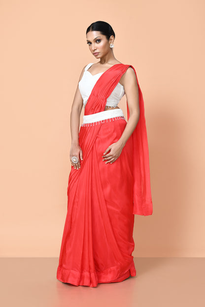 Designer Wear Red Drape Saree