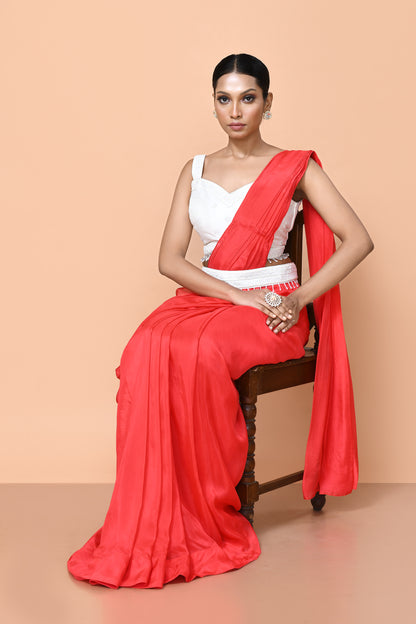 Designer Wear Red Drape Saree