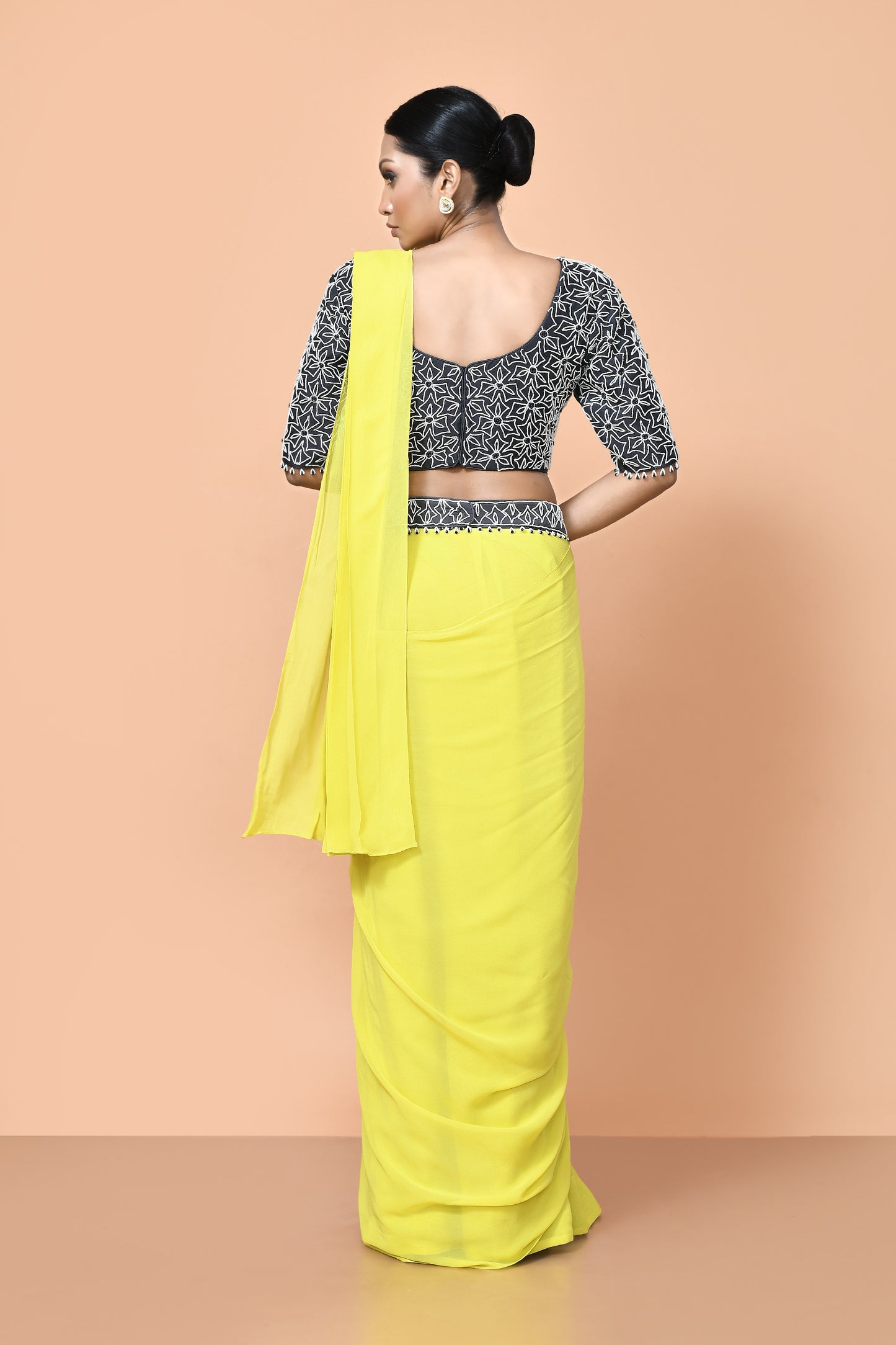 Designer Wear Bright Yellow Georgette Drape Saree