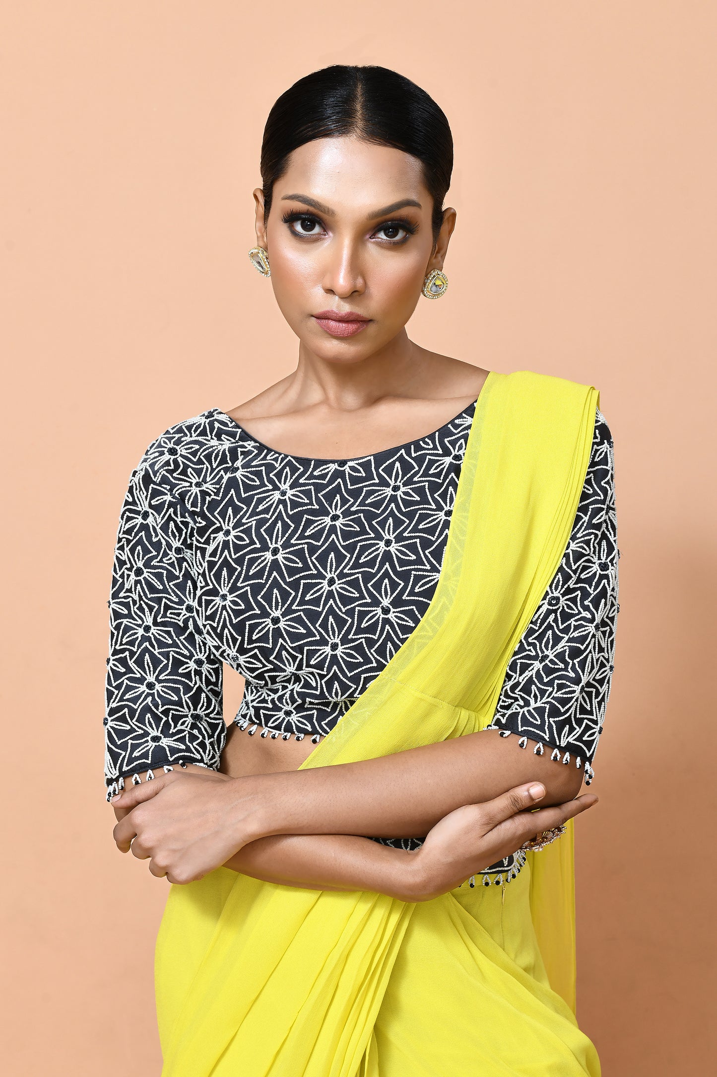 Designer Wear Bright Yellow Georgette Drape Saree