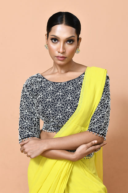 Designer Wear Bright Yellow Georgette Drape Saree