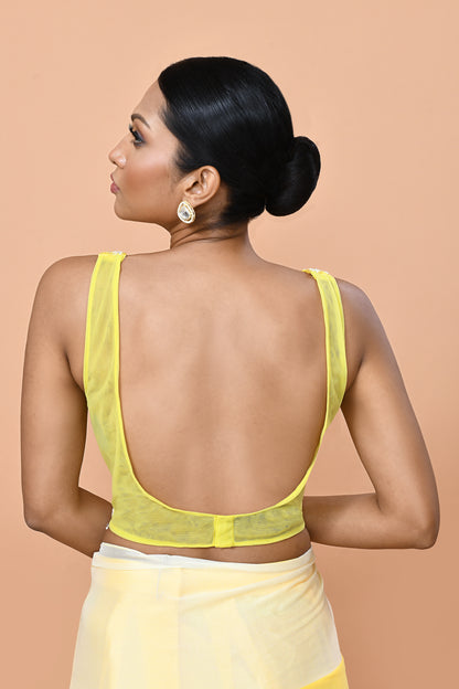 Designer Wear Yellow Chinon Chiffon Drape Saree