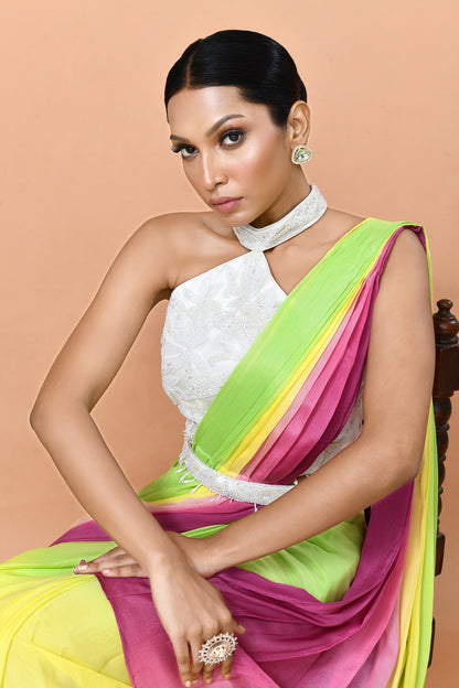 Designer Wear Multicolour Chinon Drape Saree