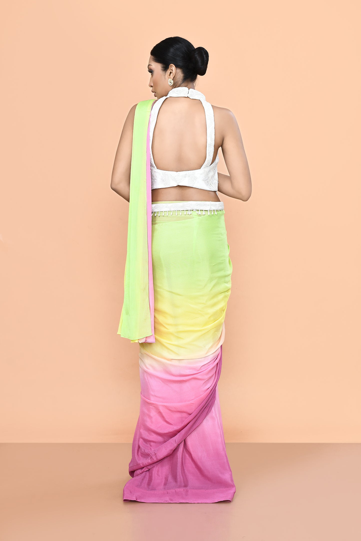 Designer Wear Multicolour Chinon Drape Saree