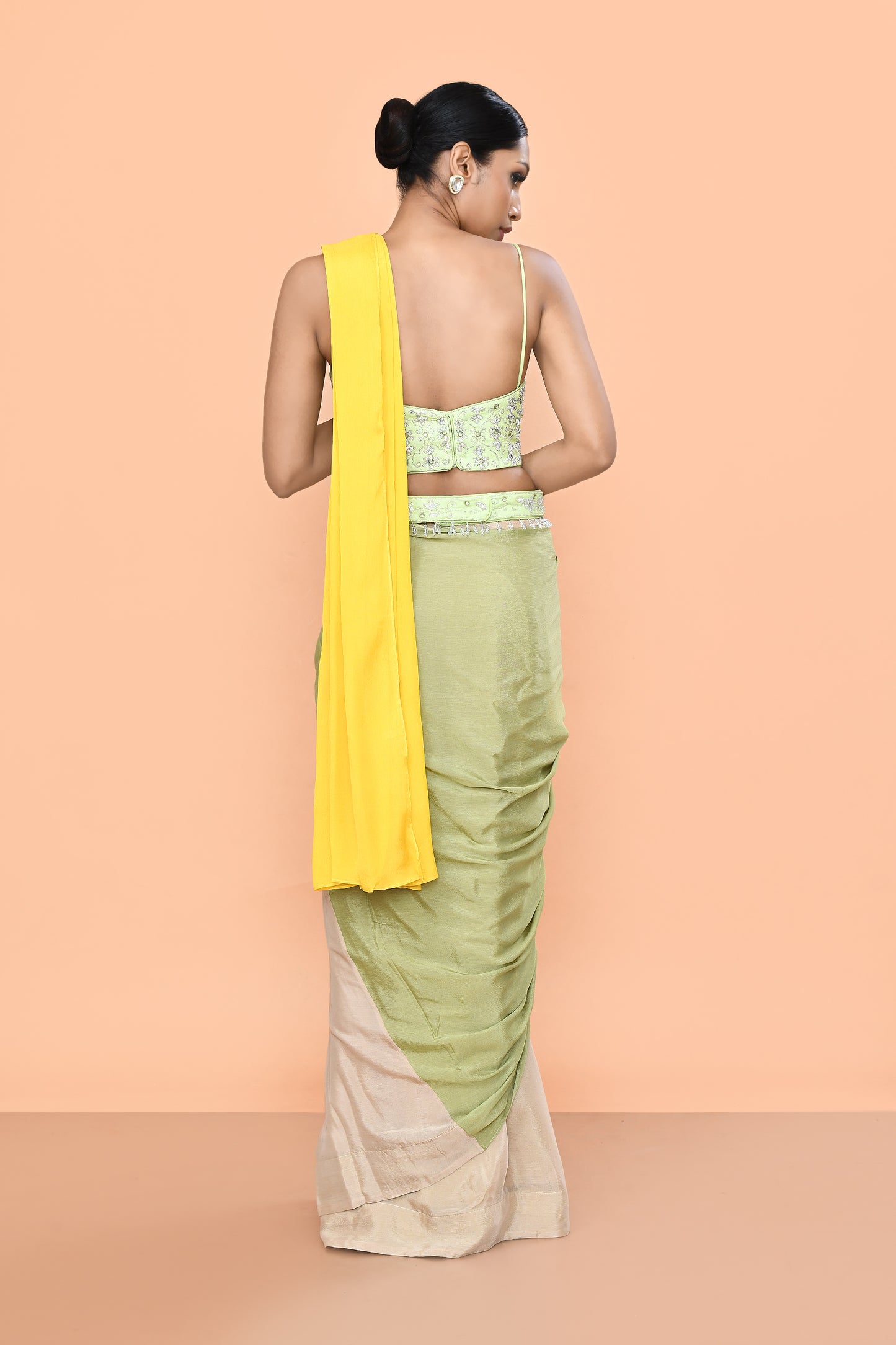 Designer Wear Multicolour Chinon Chiffon Drape Saree