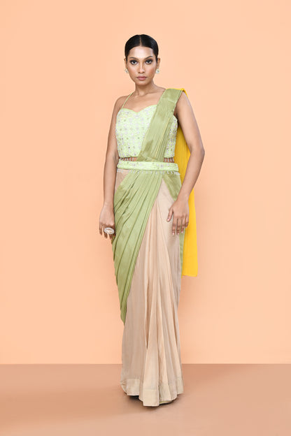 Designer Wear Multicolour Chinon Chiffon Drape Saree