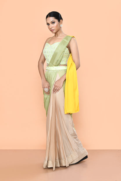 Designer Wear Multicolour Chinon Chiffon Drape Saree