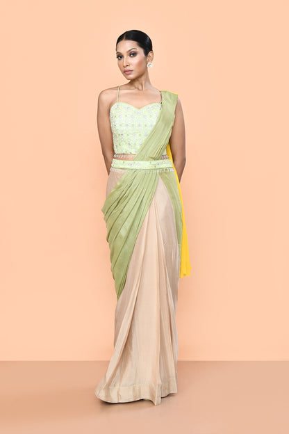 Designer Wear Multicolour Chinon Chiffon Drape Saree