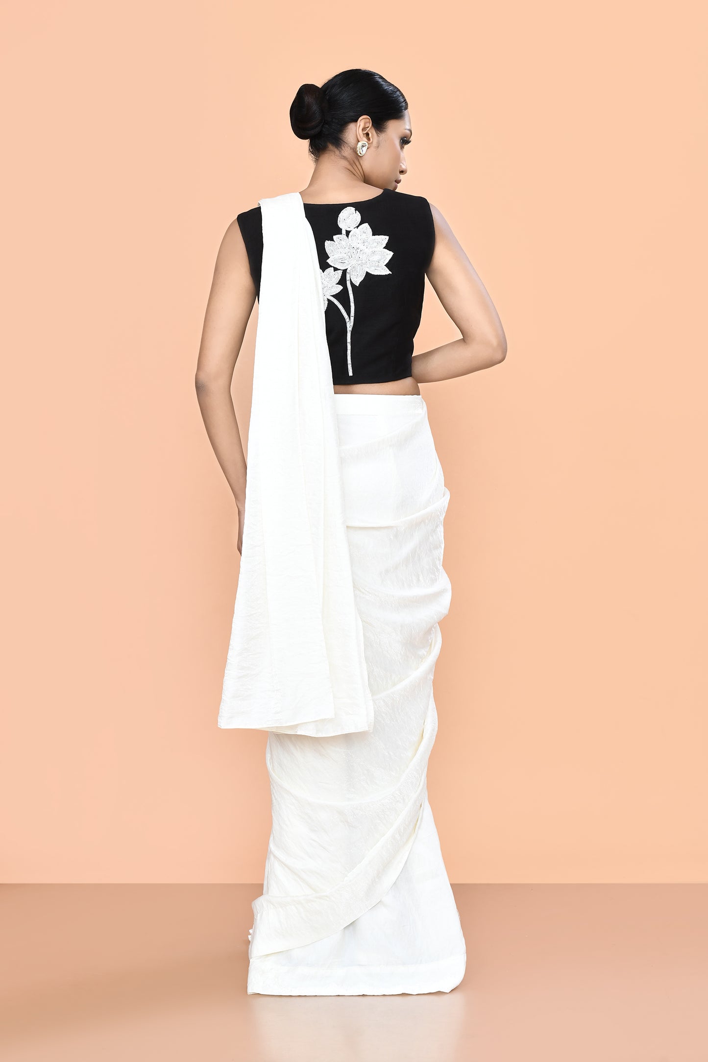 Designer Wear White Drape Saree Set