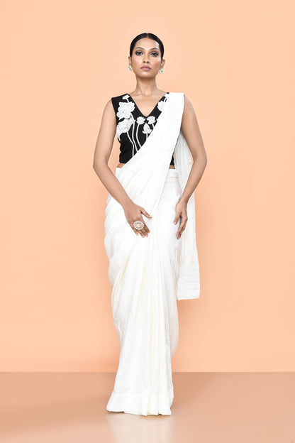 Designer Wear White Drape Saree Set