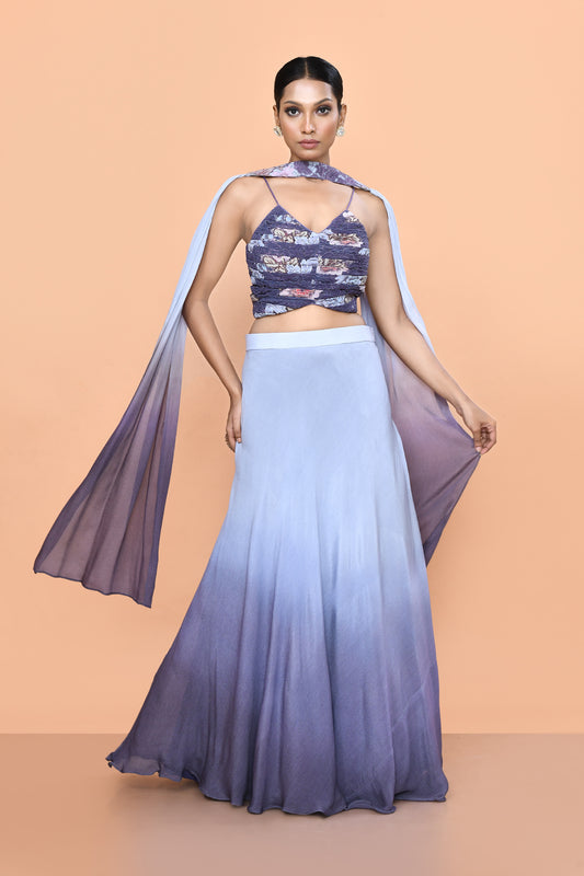 Designer Wear Blue & Purple Ombre Lehenga Set