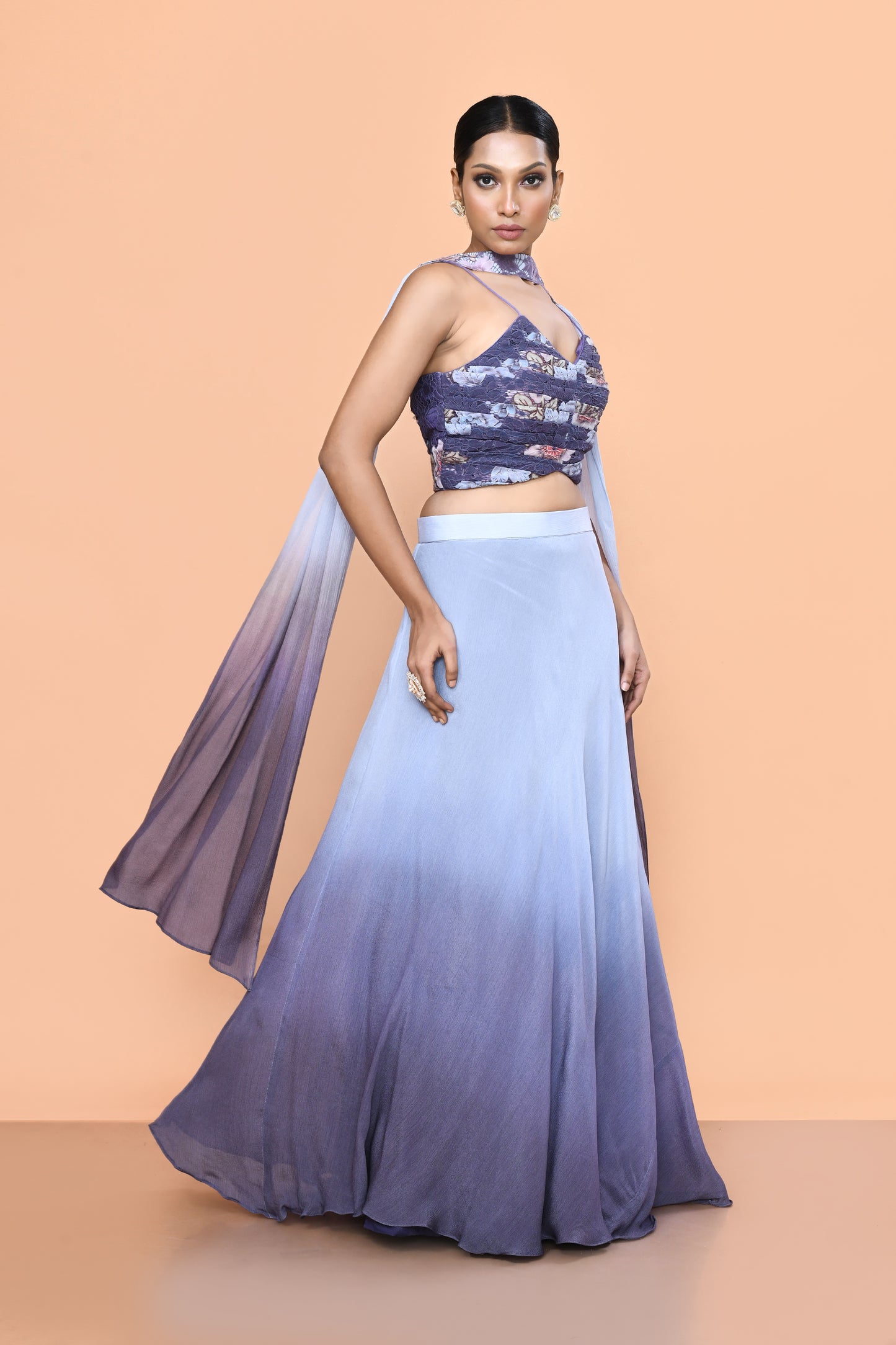Designer Wear Blue & Purple Ombre Lehenga Set