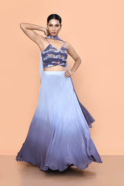 Designer Wear Blue & Purple Ombre Lehenga Set