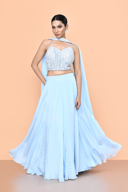 Designer Wear Sky Blue Lehenga Set