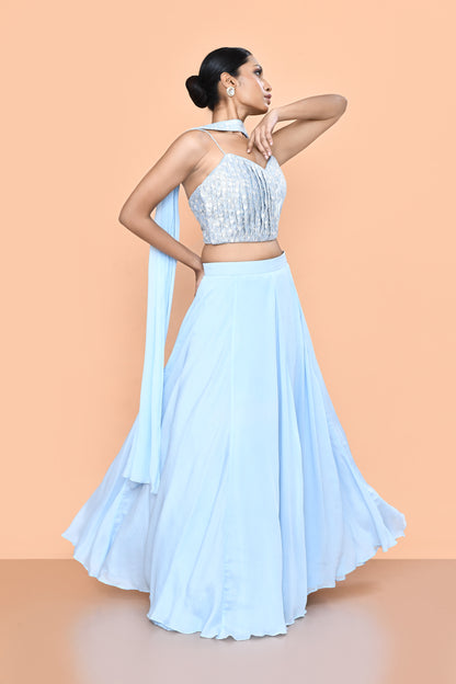 Designer Wear Sky Blue Lehenga Set