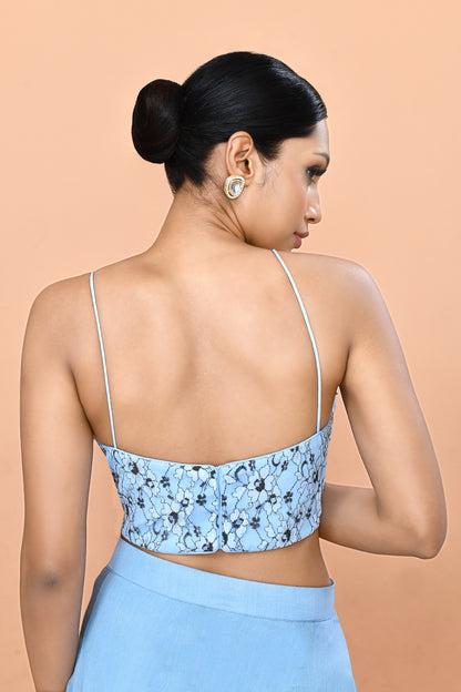 Designer Wear Sky Blue Chinon Chiffon Lehenga Set