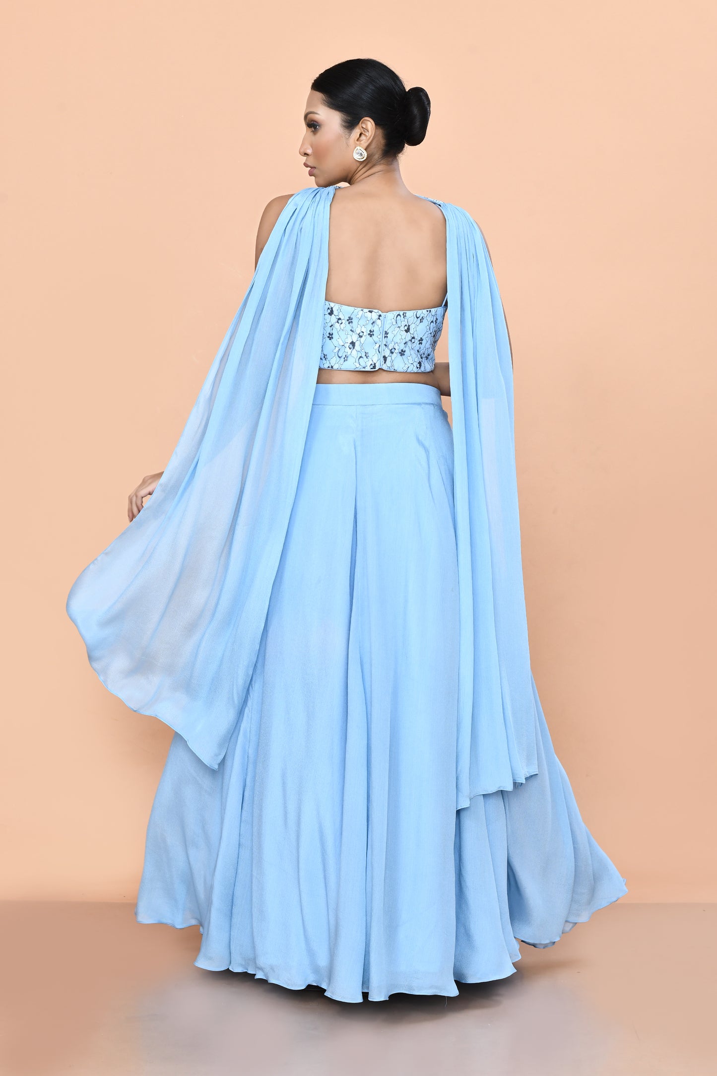 Designer Wear Sky Blue Chinon Chiffon Lehenga Set