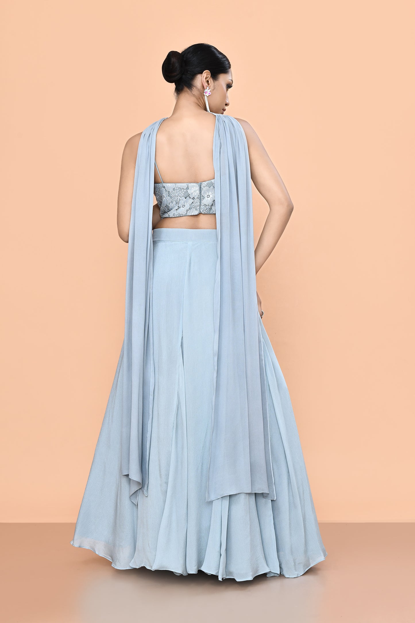 Designer Wear Sky Blue Chinon Chiffon Lehenga Set