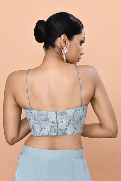 Designer Wear Sky Blue Chinon Chiffon Lehenga Set