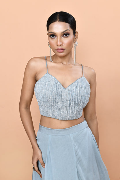 Designer Wear Sky Blue Chinon Chiffon Lehenga Set