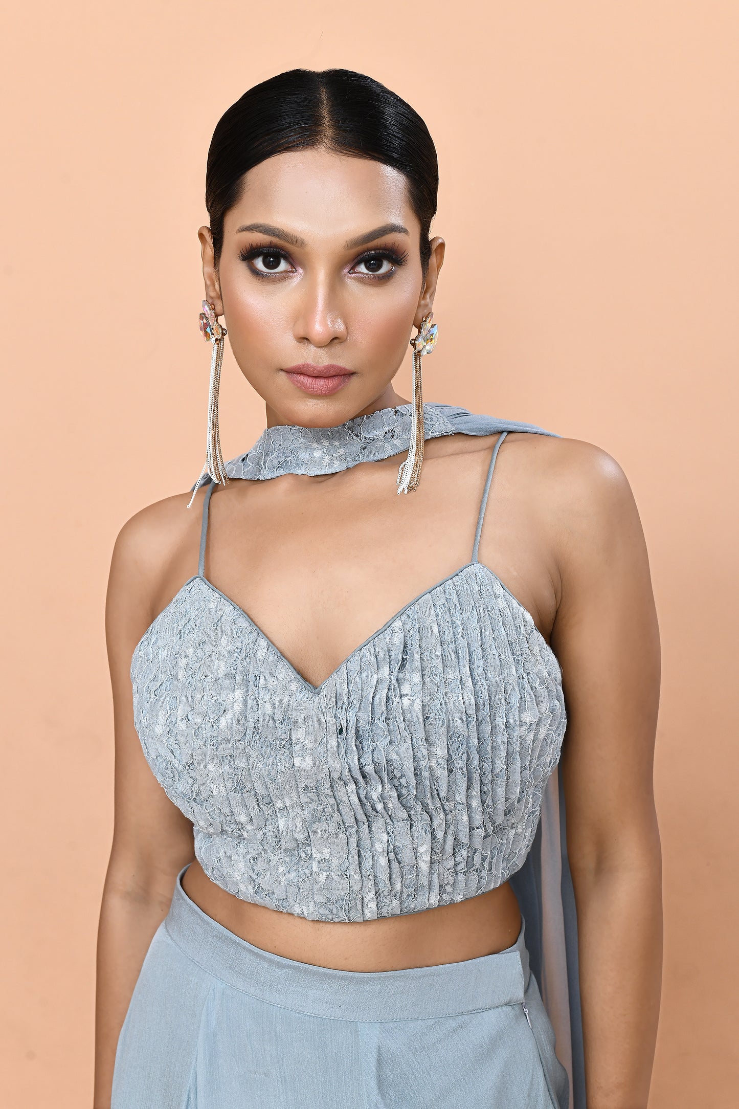 Designer Wear Sky Blue Chinon Chiffon Lehenga Set