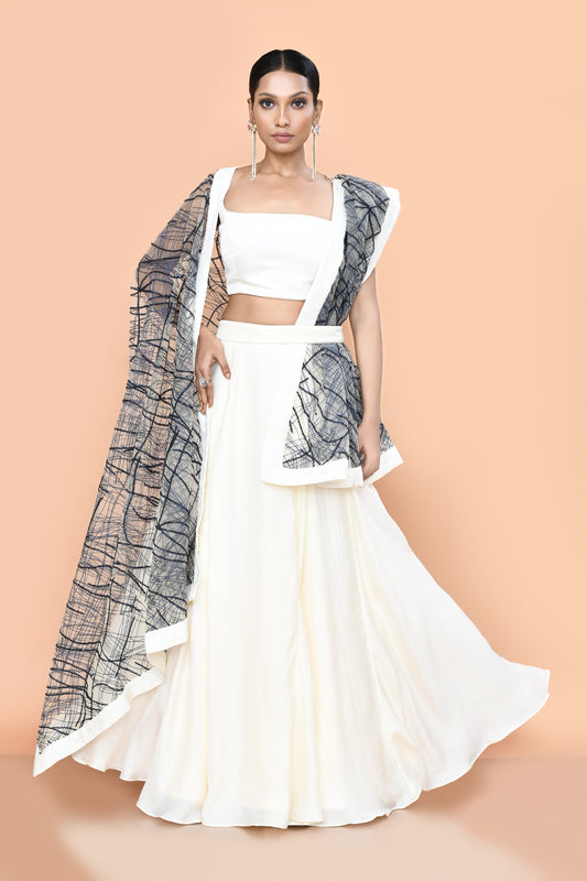 Designer Wear Off White Nova Silk Lehenga Set