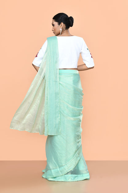Designer Wear Mint Green Drape Saree