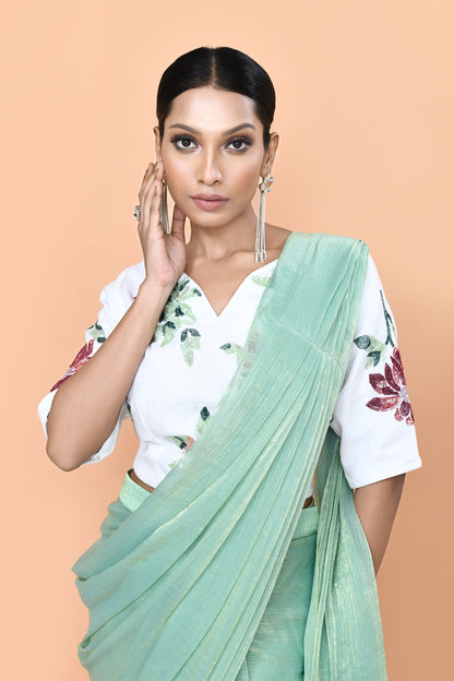 Designer Wear Mint Green Drape Saree
