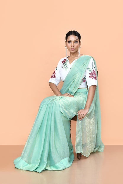 Designer Wear Mint Green Drape Saree