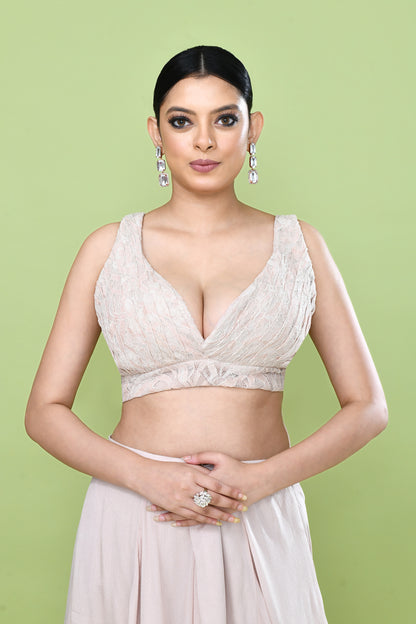 Designer Wear Peach Chinon Chiffon Lehenga Set