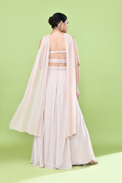 Designer Wear Peach Chinon Chiffon Lehenga Set