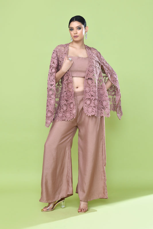 Designer Wear Pastel Pink Palazzo Set with an Embellished Jacket