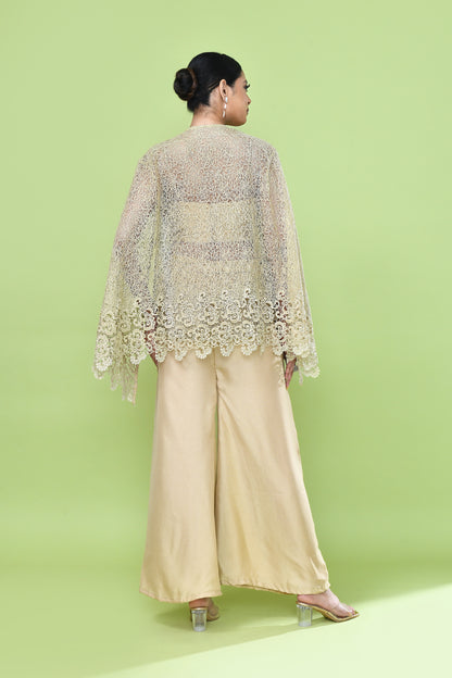 Designer Wear Beige Palazzo Set with an Embellished Jacket