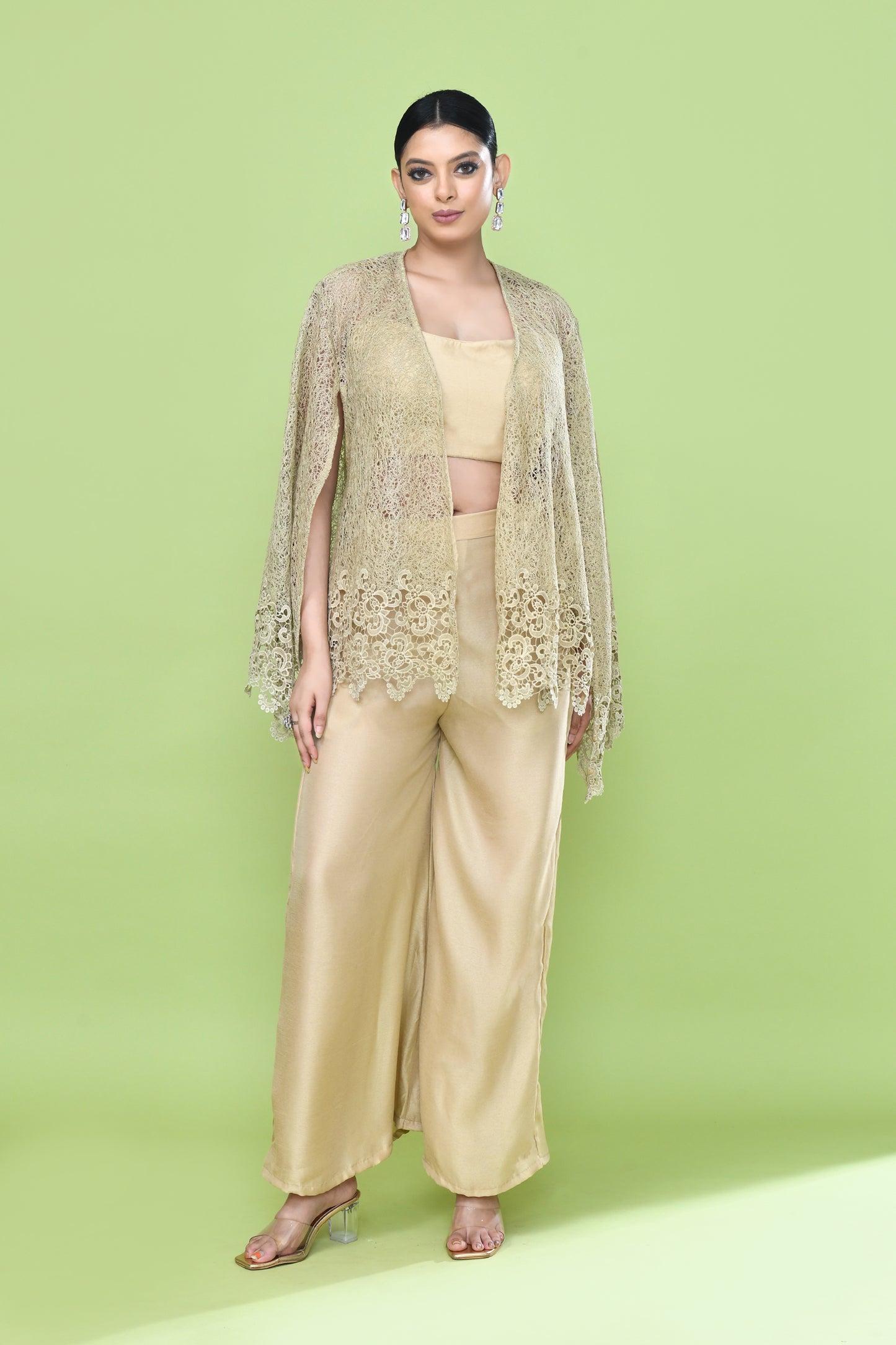 Designer Wear Beige Palazzo Set with an Embellished Jacket