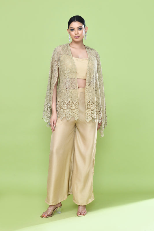 Designer Wear Beige Palazzo Set with an Embellished Jacket